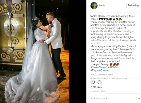 Tools and Tunde Demuren celebrate first wedding anniversary